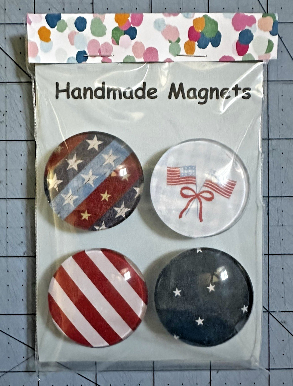 4 Pack Handmade Patriotic Refrigerator Magnets Heavy Duty 1.5" Round